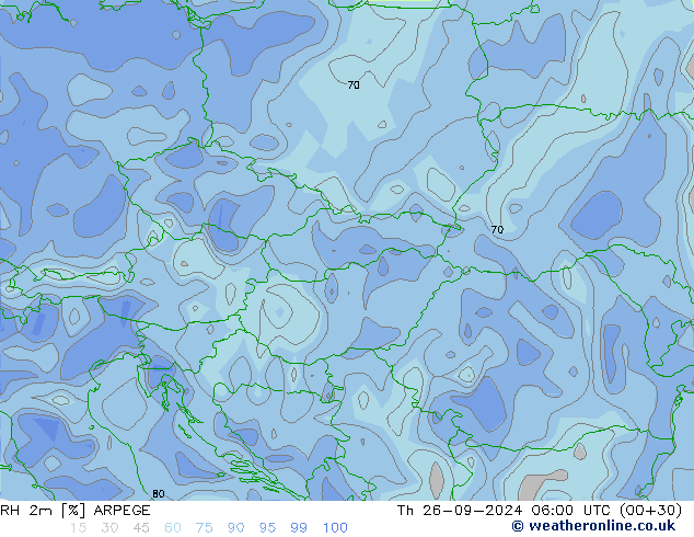 RH 2m ARPEGE Čt 26.09.2024 06 UTC