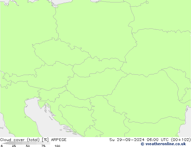 Cloud cover (total) ARPEGE Su 29.09.2024 06 UTC