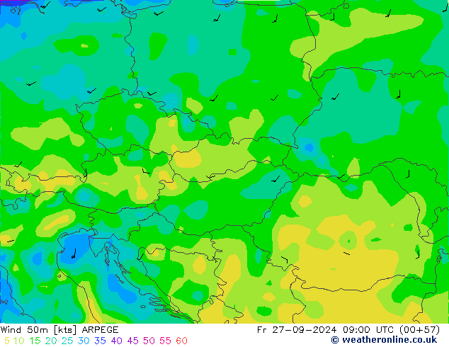 Wind 50m ARPEGE Fr 27.09.2024 09 UTC