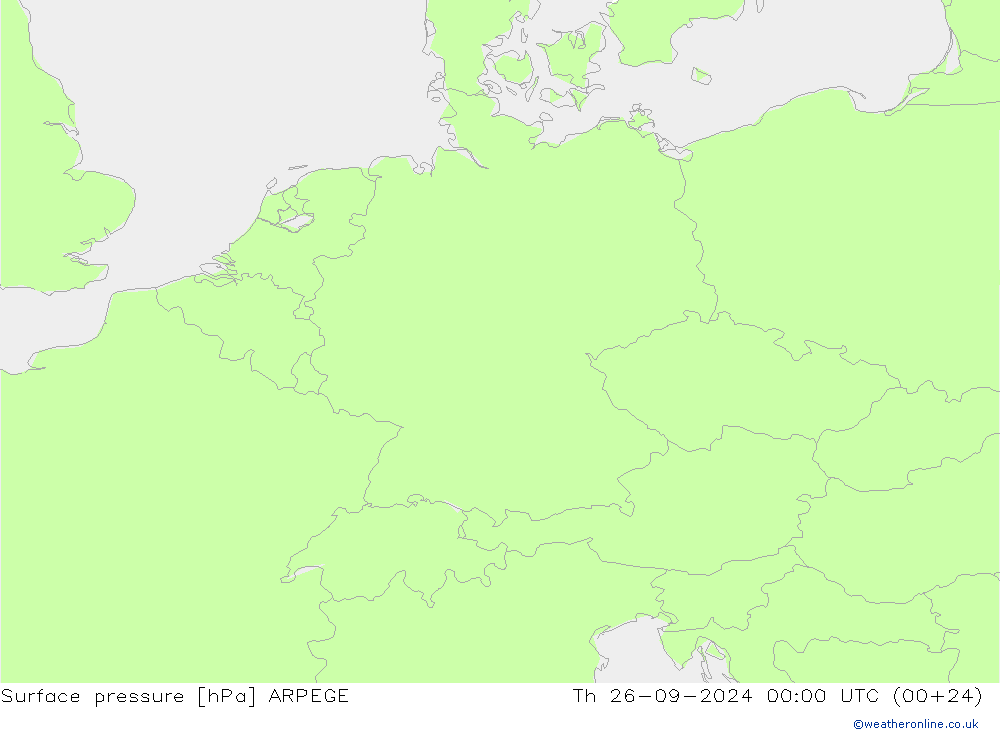 Presión superficial ARPEGE jue 26.09.2024 00 UTC