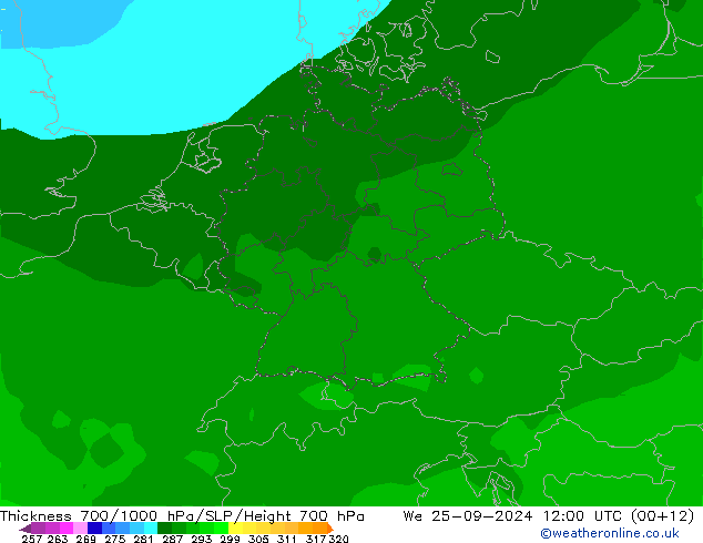 Thck 700-1000 hPa ARPEGE St 25.09.2024 12 UTC