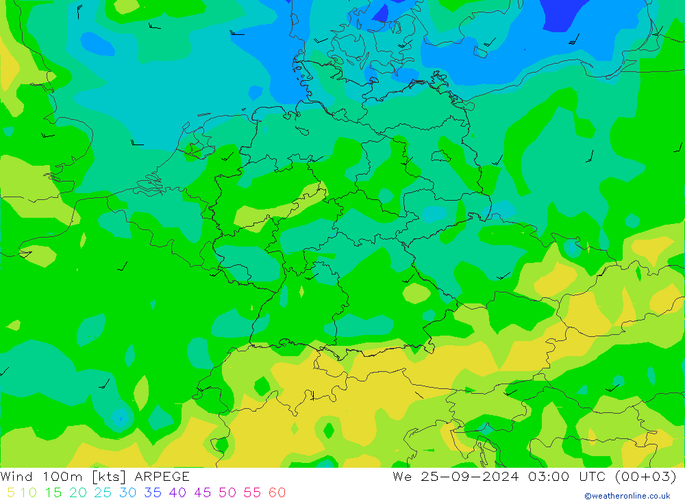 Vent 100m ARPEGE mer 25.09.2024 03 UTC