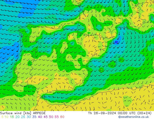 Surface wind ARPEGE Th 26.09.2024 00 UTC