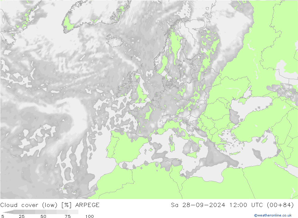 Bulutlar (düşük) ARPEGE Cts 28.09.2024 12 UTC