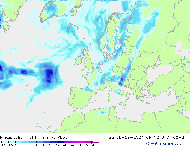Yağış (6h) ARPEGE Cts 28.09.2024 12 UTC