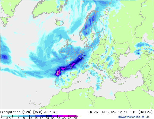 Precipitazione (12h) ARPEGE gio 26.09.2024 00 UTC