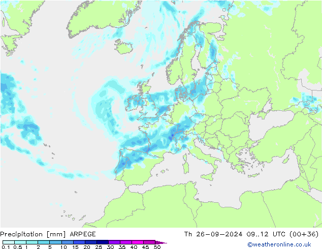 Precipitation ARPEGE Th 26.09.2024 12 UTC