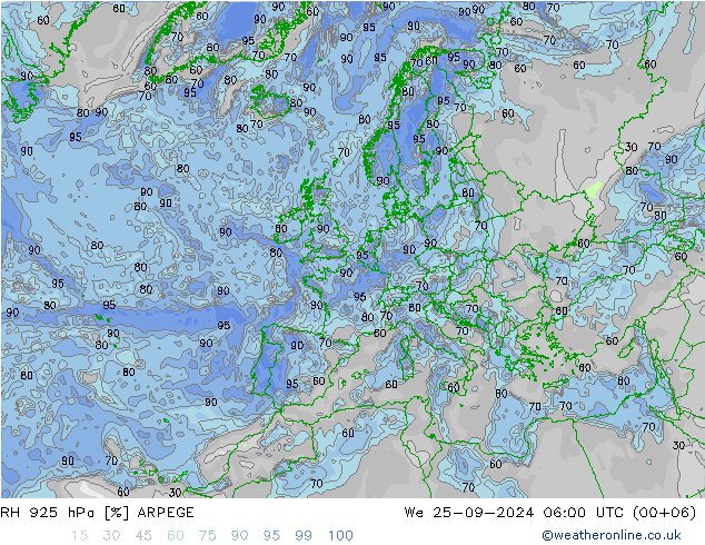 RH 925 hPa ARPEGE We 25.09.2024 06 UTC