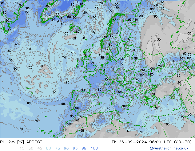 RH 2m ARPEGE czw. 26.09.2024 06 UTC