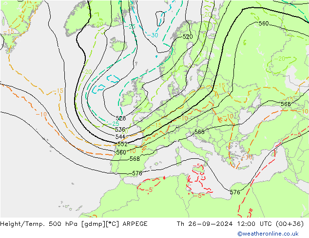 Height/Temp. 500 hPa ARPEGE Čt 26.09.2024 12 UTC