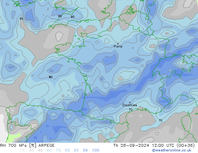 RV 700 hPa ARPEGE do 26.09.2024 12 UTC