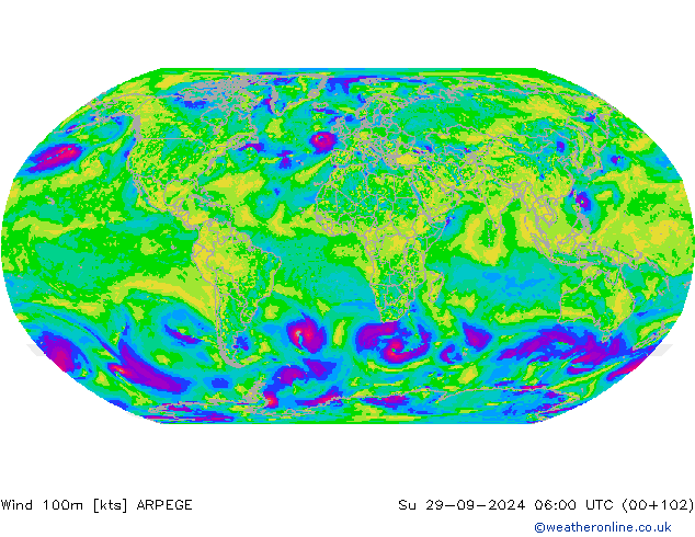 Wind 100m ARPEGE So 29.09.2024 06 UTC