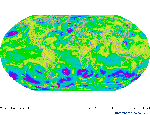 Wind 50m ARPEGE Su 29.09.2024 06 UTC