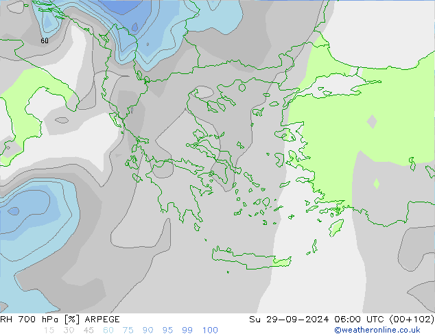 RH 700 hPa ARPEGE  29.09.2024 06 UTC