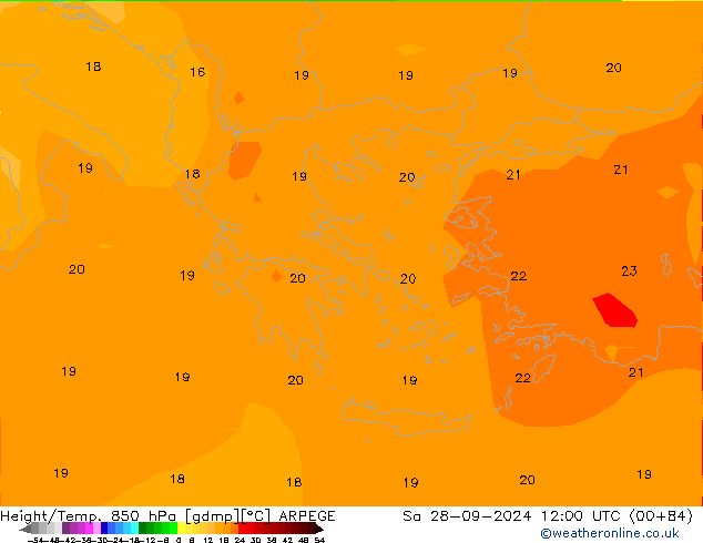 Height/Temp. 850 hPa ARPEGE Sa 28.09.2024 12 UTC