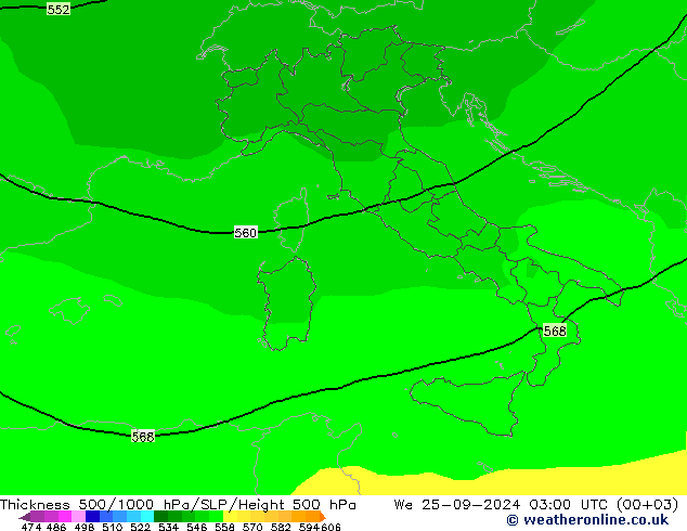 Thck 500-1000hPa ARPEGE mer 25.09.2024 03 UTC