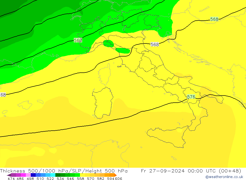 Thck 500-1000hPa ARPEGE Fr 27.09.2024 00 UTC