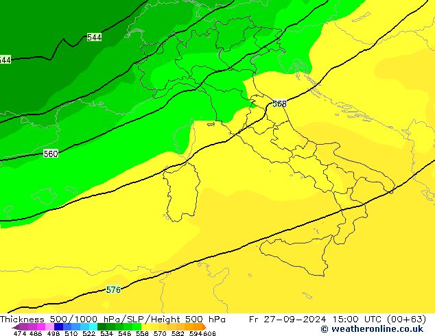 Thck 500-1000hPa ARPEGE Pá 27.09.2024 15 UTC