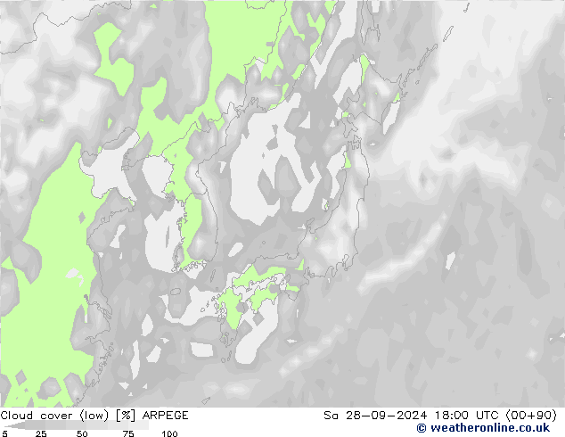 nuvens (baixo) ARPEGE Sáb 28.09.2024 18 UTC