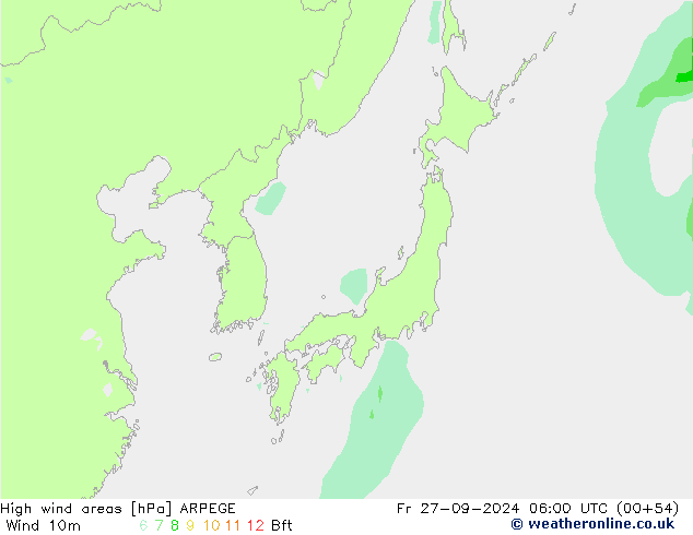 High wind areas ARPEGE ven 27.09.2024 06 UTC
