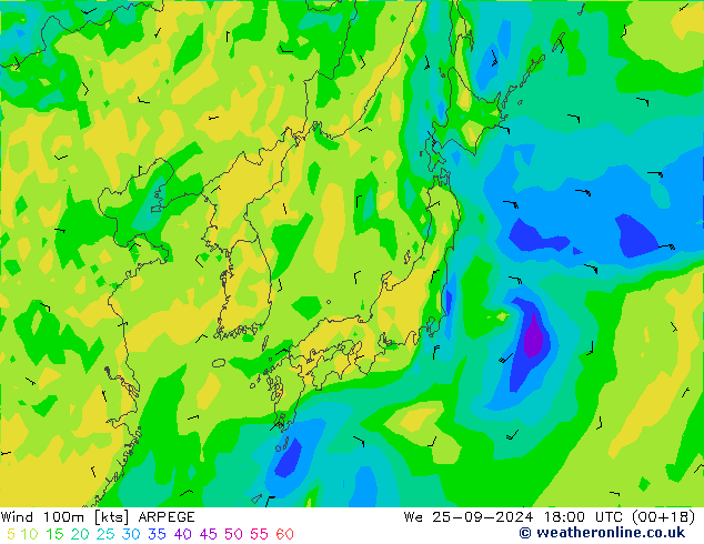 Wind 100m ARPEGE We 25.09.2024 18 UTC