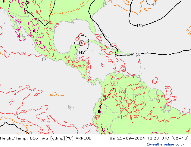 Height/Temp. 850 hPa ARPEGE We 25.09.2024 18 UTC