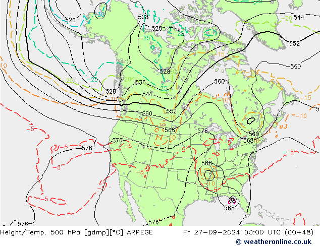 Height/Temp. 500 hPa ARPEGE Fr 27.09.2024 00 UTC