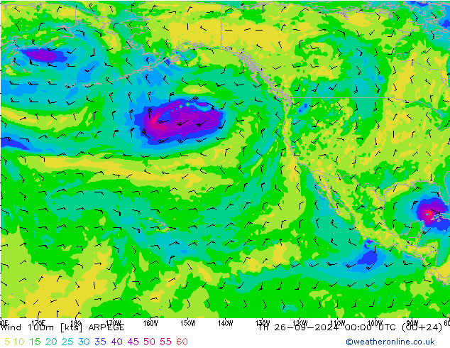 Wind 100m ARPEGE Čt 26.09.2024 00 UTC