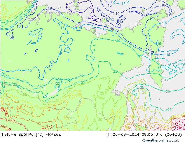 Theta-e 850hPa ARPEGE do 26.09.2024 09 UTC