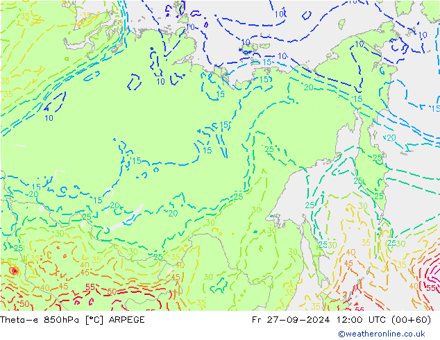 Theta-e 850hPa ARPEGE ven 27.09.2024 12 UTC