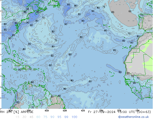 RH 2m ARPEGE Sex 27.09.2024 15 UTC