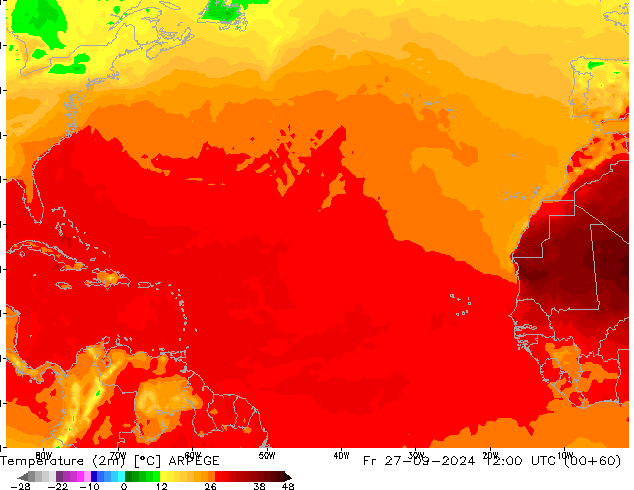 Temperatura (2m) ARPEGE ven 27.09.2024 12 UTC