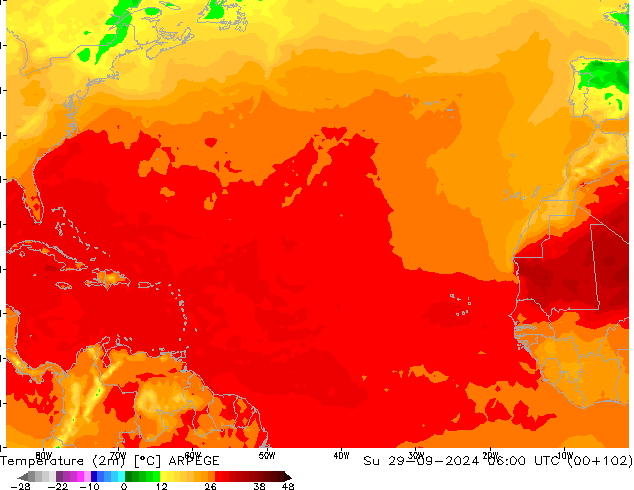 Temperatura (2m) ARPEGE dom 29.09.2024 06 UTC