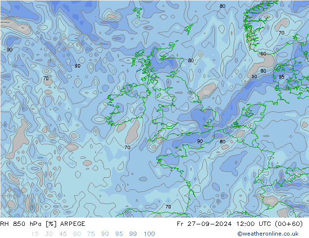 850 hPa Nispi Nem ARPEGE Cu 27.09.2024 12 UTC