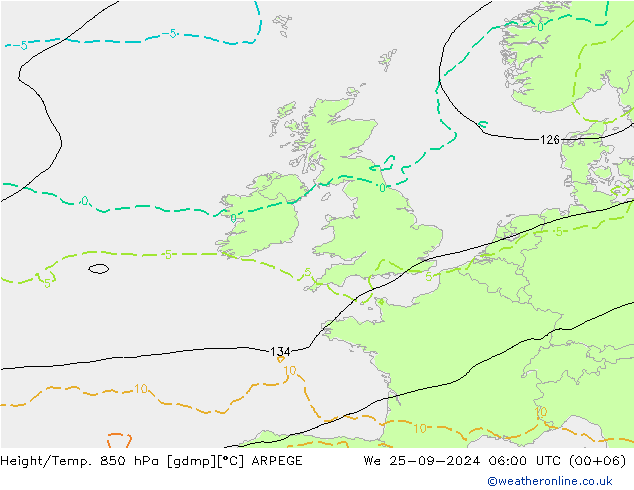 Height/Temp. 850 hPa ARPEGE We 25.09.2024 06 UTC