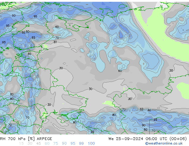 RH 700 hPa ARPEGE We 25.09.2024 06 UTC