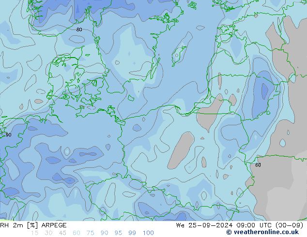 RH 2m ARPEGE We 25.09.2024 09 UTC