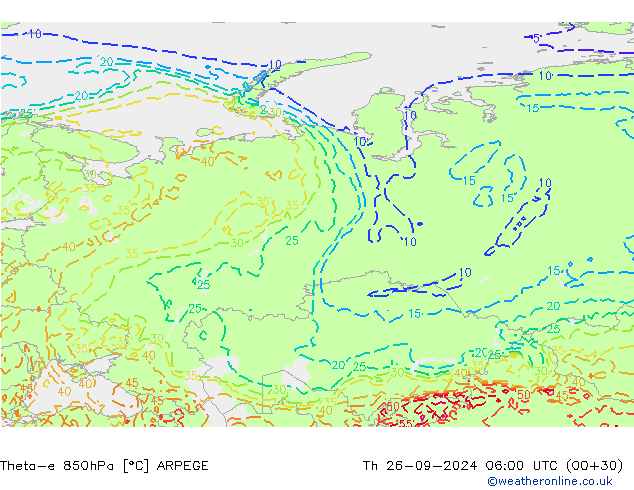 Theta-e 850hPa ARPEGE Čt 26.09.2024 06 UTC