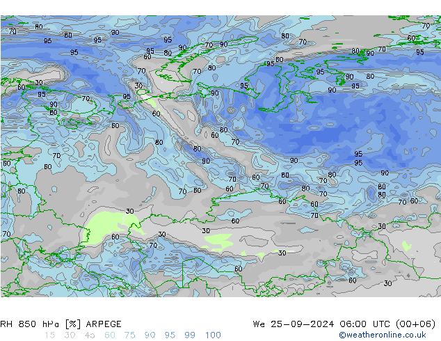 RH 850 hPa ARPEGE We 25.09.2024 06 UTC