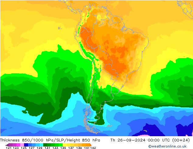 Thck 850-1000 hPa ARPEGE Qui 26.09.2024 00 UTC