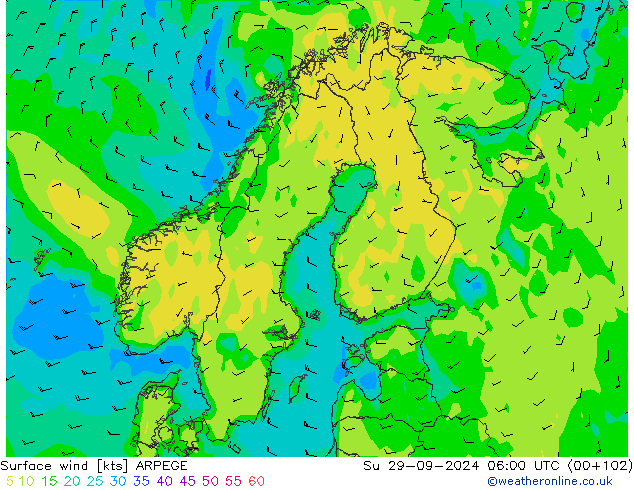 Vento 10 m ARPEGE dom 29.09.2024 06 UTC