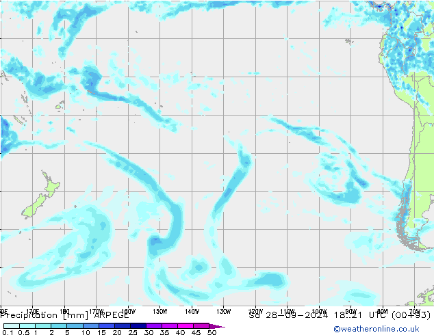 precipitação ARPEGE Sáb 28.09.2024 21 UTC