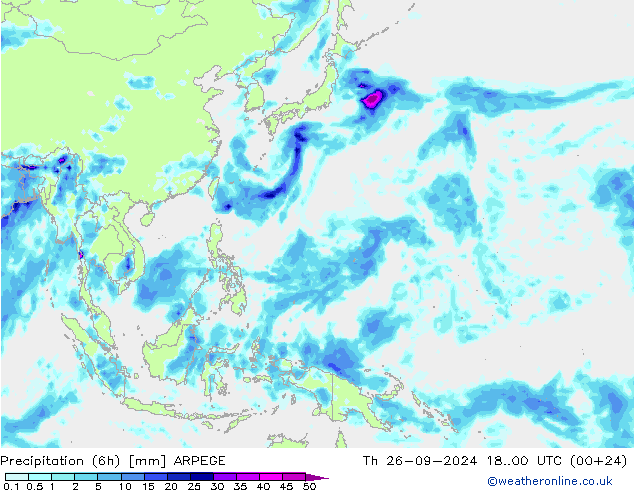 Précipitation (6h) ARPEGE jeu 26.09.2024 00 UTC