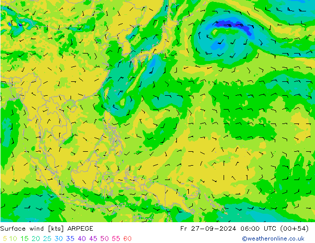 ветер 10 m ARPEGE пт 27.09.2024 06 UTC