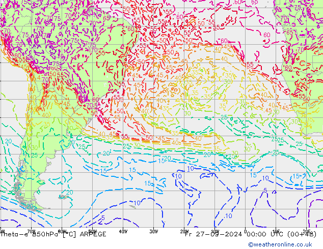 Theta-e 850hPa ARPEGE Sex 27.09.2024 00 UTC