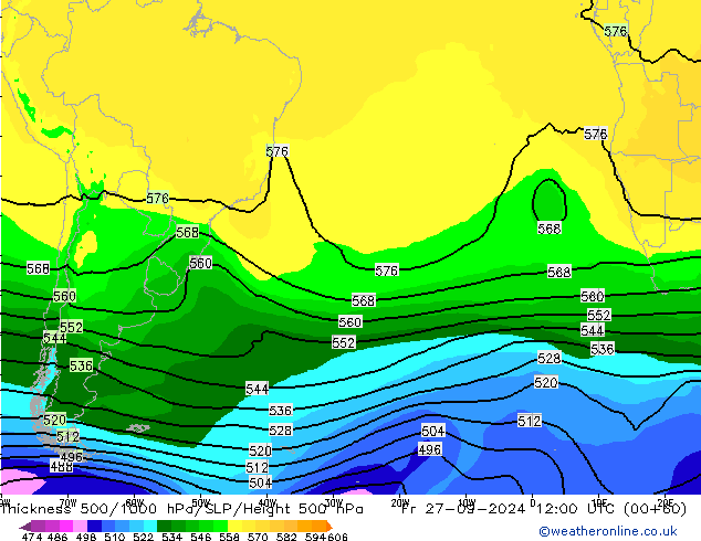 Thck 500-1000hPa ARPEGE pt. 27.09.2024 12 UTC