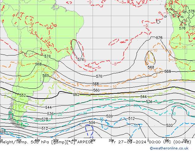 Height/Temp. 500 hPa ARPEGE Fr 27.09.2024 00 UTC