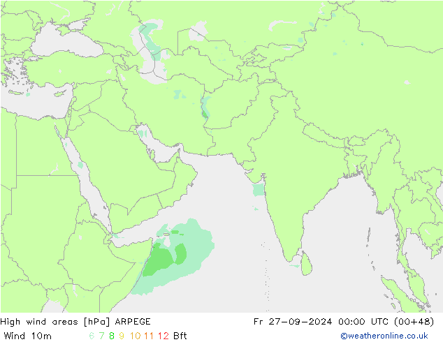 High wind areas ARPEGE пт 27.09.2024 00 UTC