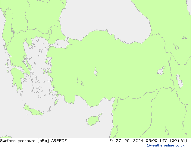 Surface pressure ARPEGE Fr 27.09.2024 03 UTC