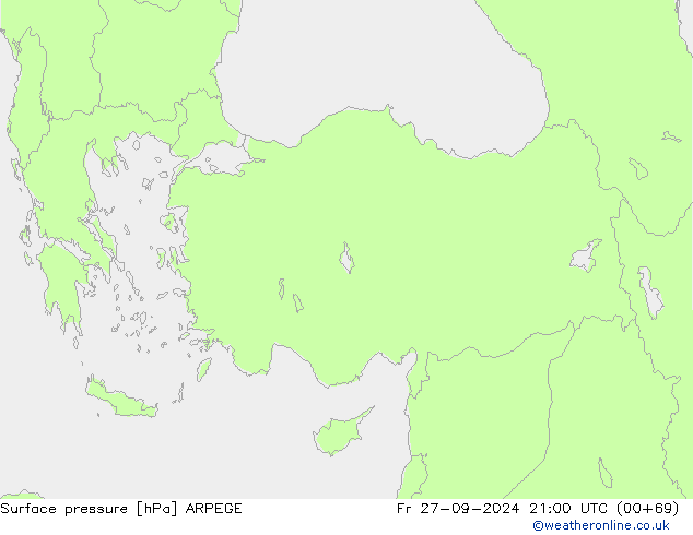 pressão do solo ARPEGE Sex 27.09.2024 21 UTC